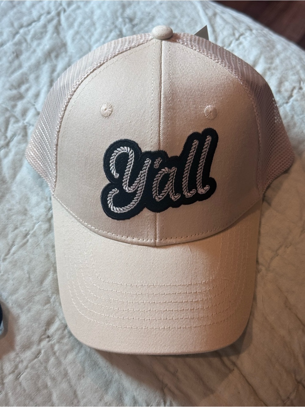 New With Tags “Y’all” Men’s Cut Trucker Hat “The Easy Life” Cream Green - Picture 2 of 7